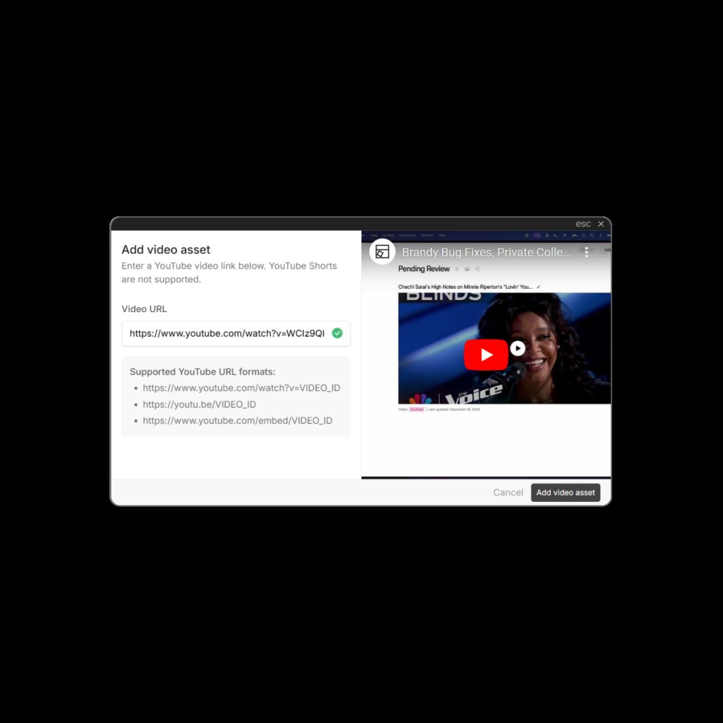 Youtube link previews on brandy, video styleguides