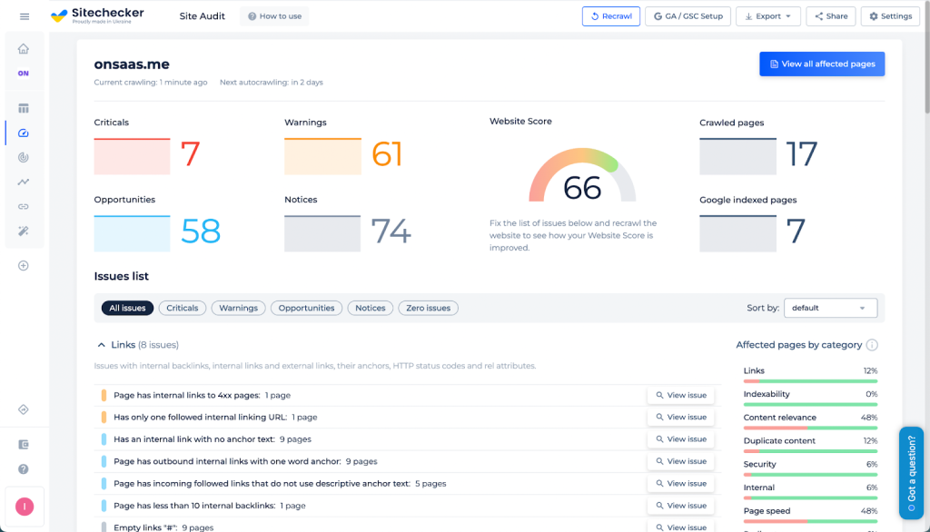 sitechecker-seo-reporting tool